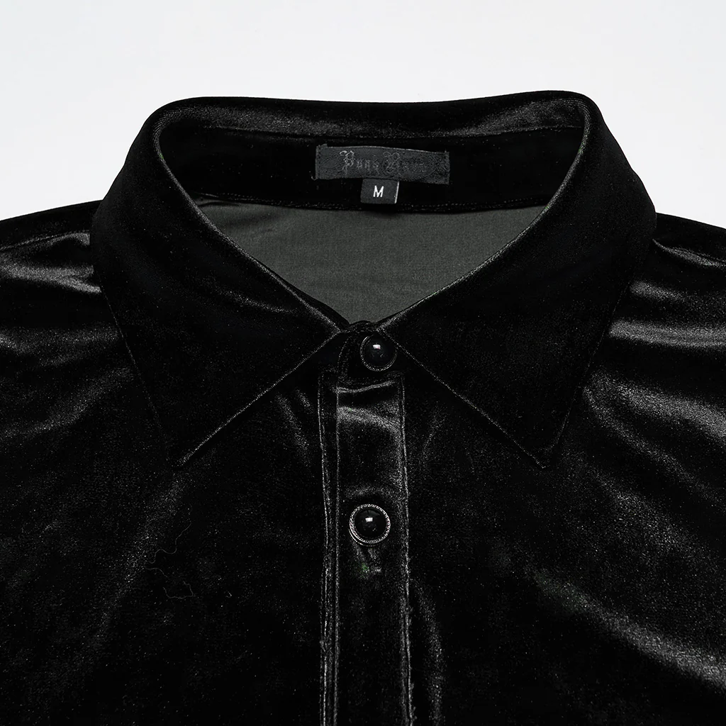 WY-1864CCM Velvet Gothic Shirts Emerald Green Button-Up Long Sleeve Mystery - Image 17