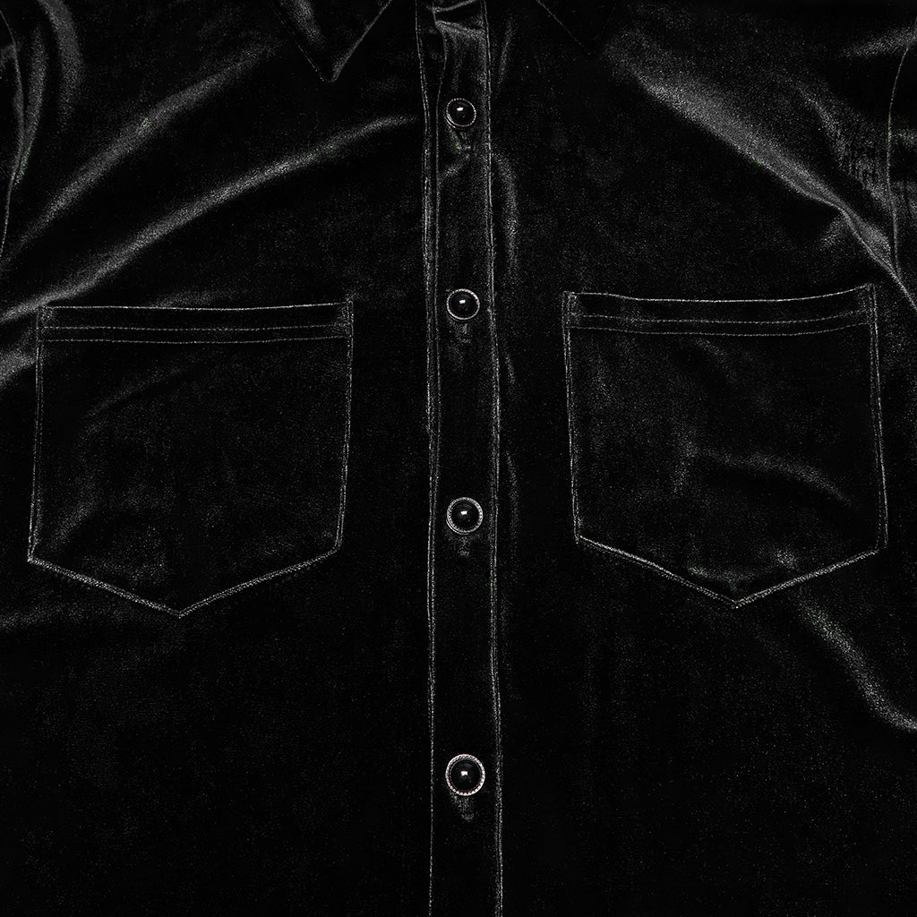 WY-1864CCM Velvet Gothic Shirts Emerald Green Button-Up Long Sleeve Mystery - Image 18