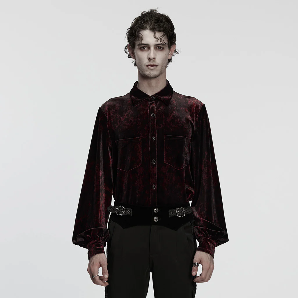 WY-1864CCM Velvet Gothic Shirts Emerald Green Button-Up Long Sleeve Mystery - Image 22