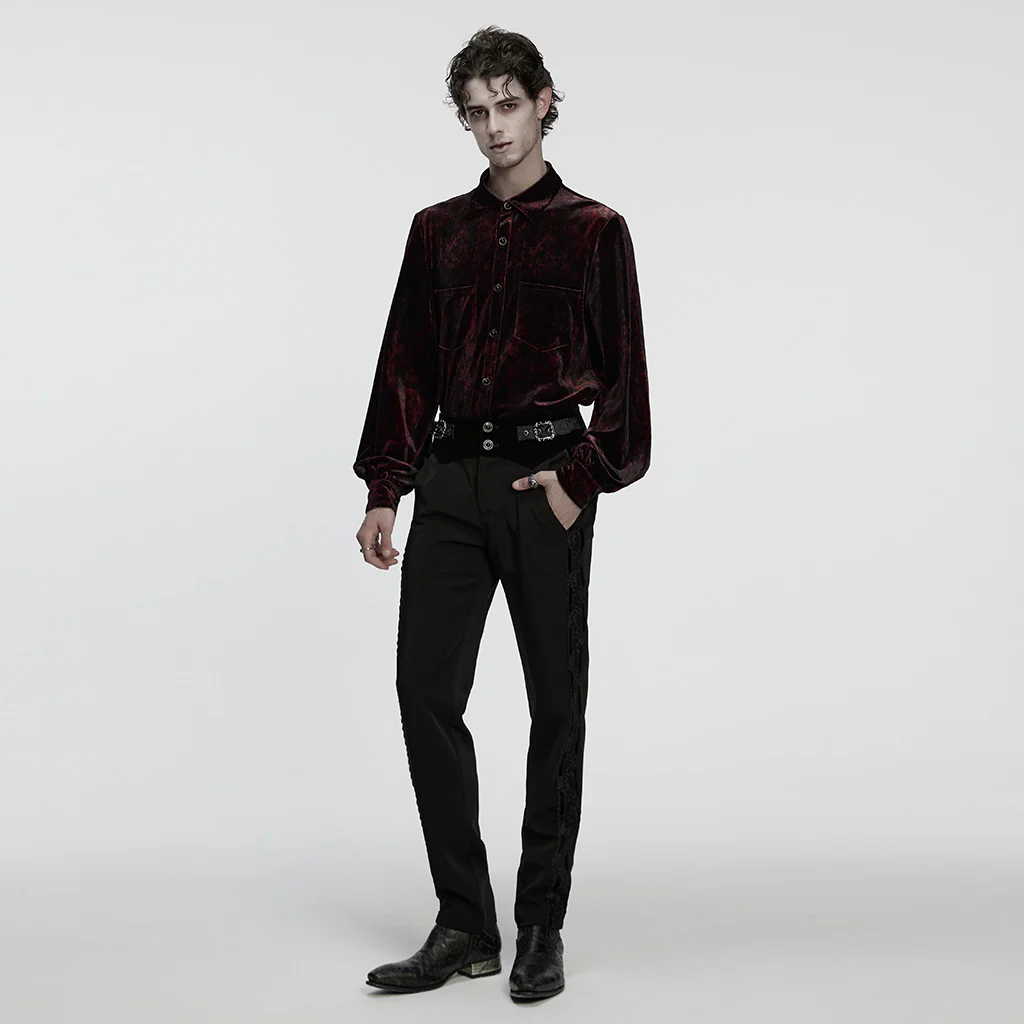 WY-1864CCM Velvet Gothic Shirts Emerald Green Button-Up Long Sleeve Mystery - Image 25