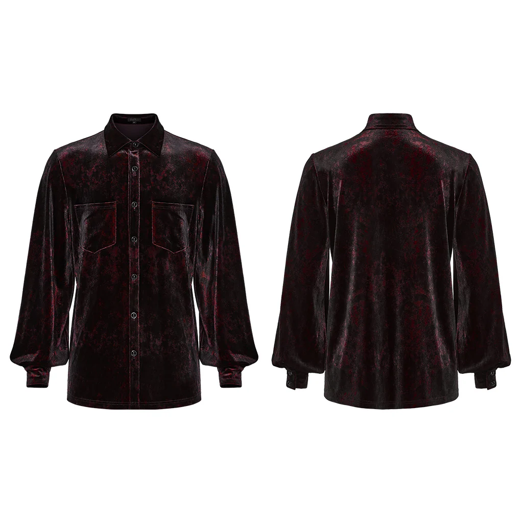 WY-1864CCM Velvet Gothic Shirts Emerald Green Button-Up Long Sleeve Mystery - Image 26