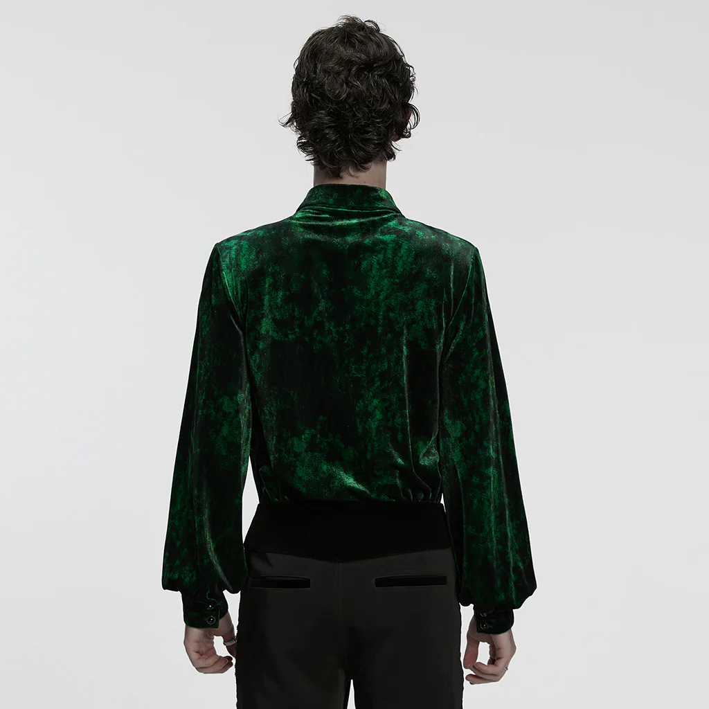 WY-1864CCM Velvet Gothic Shirts Emerald Green Button-Up Long Sleeve Mystery - Image 4
