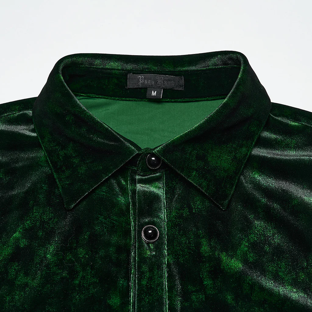 WY-1864CCM Velvet Gothic Shirts Emerald Green Button-Up Long Sleeve Mystery - Image 7