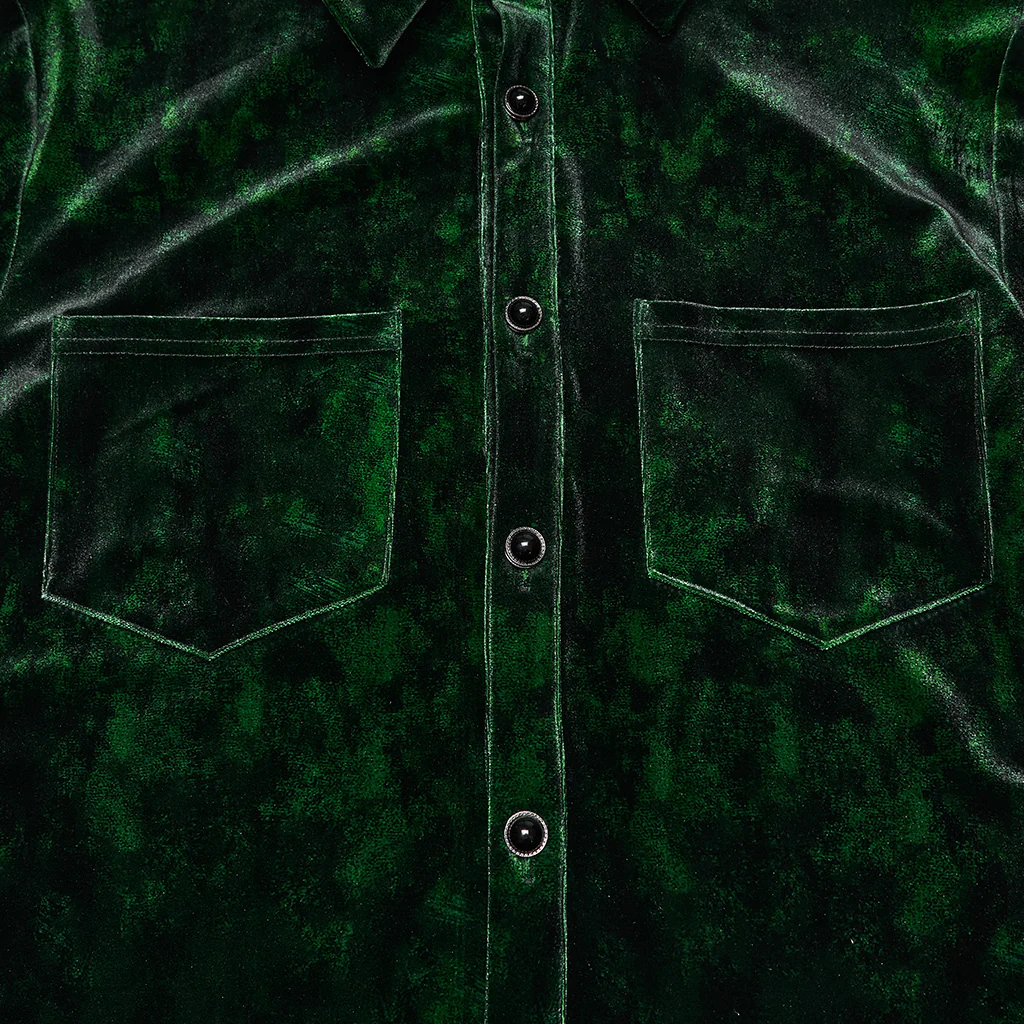 WY-1864CCM Velvet Gothic Shirts Emerald Green Button-Up Long Sleeve Mystery - Image 8