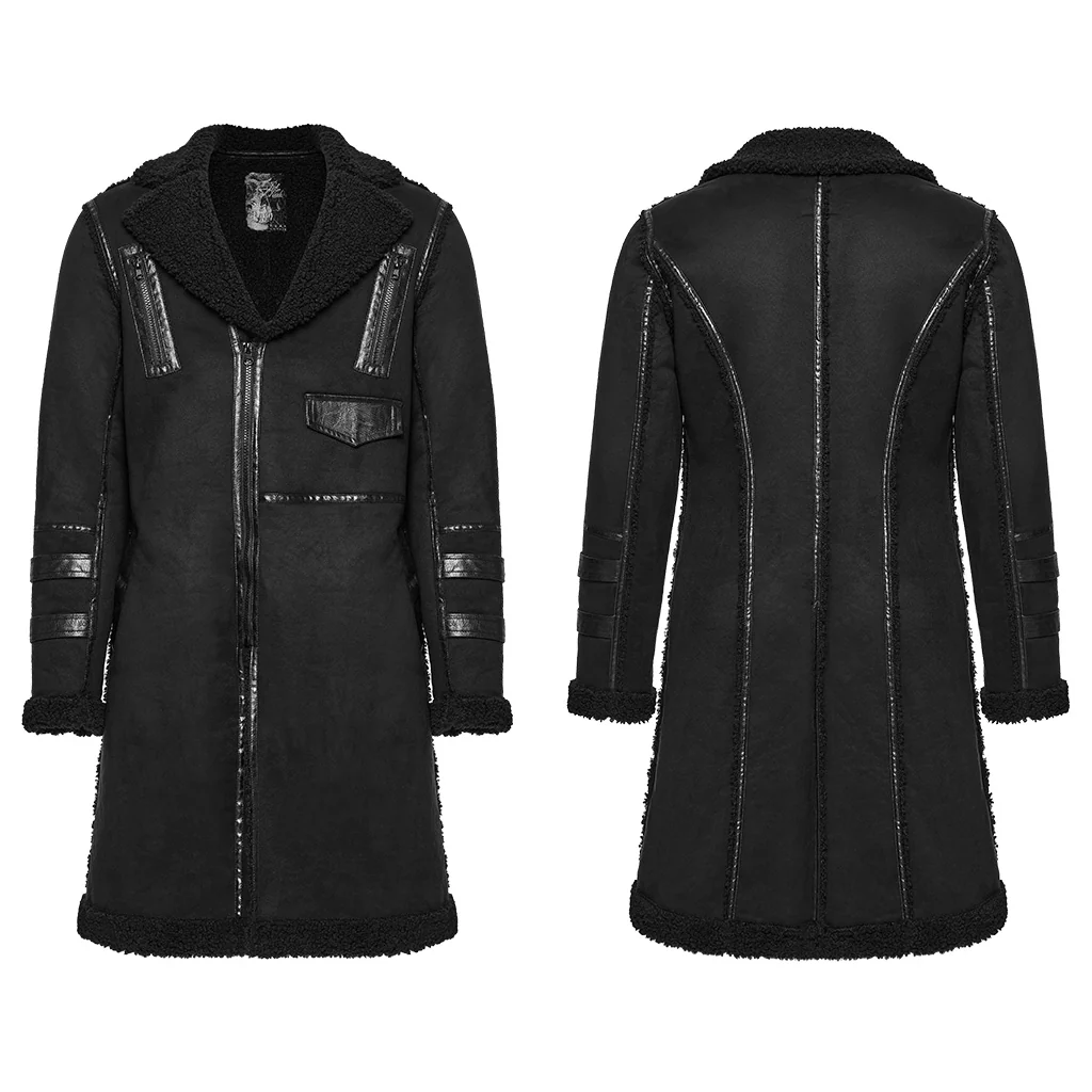 WY-1866ECM Edgy Longline Punk Coat with Shearling Trim and Zipper Accents - Image 6