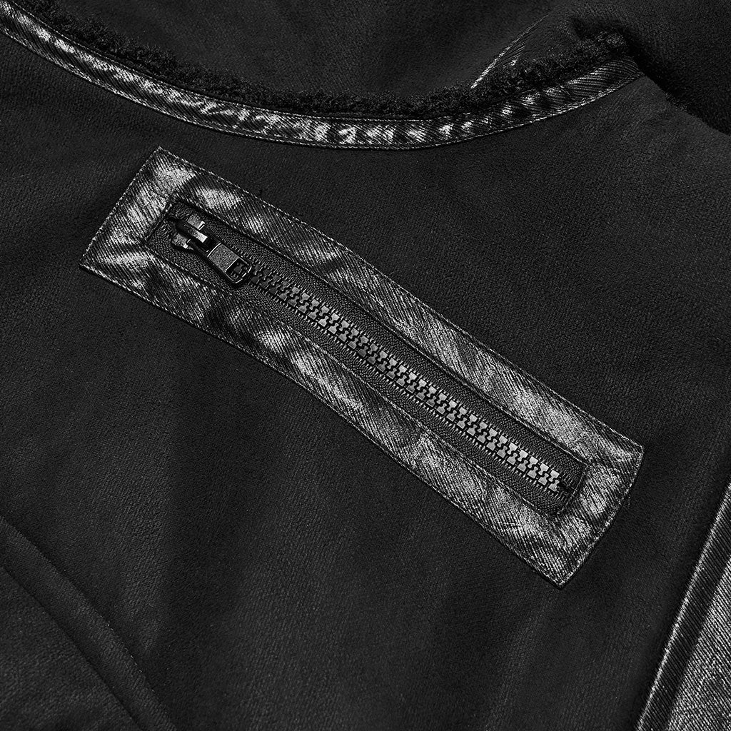 WY-1866ECM Edgy Longline Punk Coat with Shearling Trim and Zipper Accents - Image 8