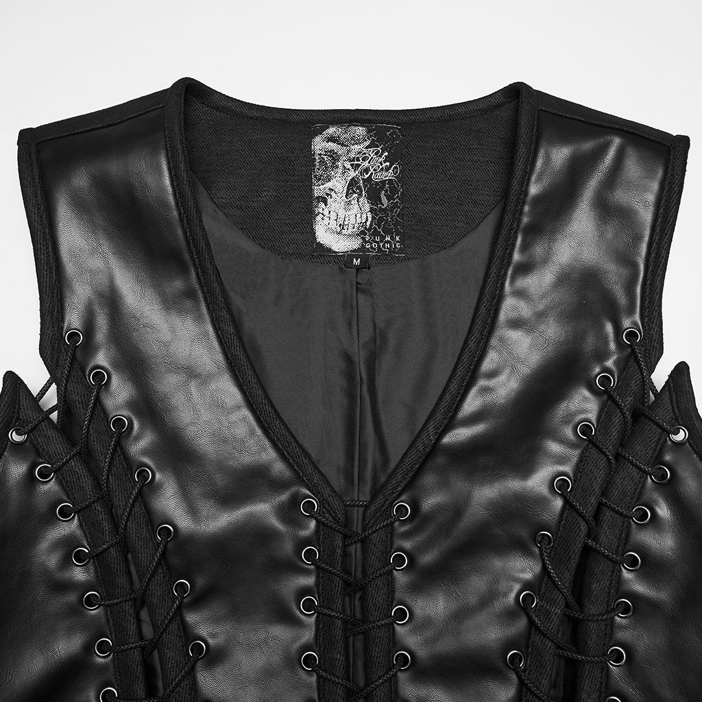 WY-1867DQM Mens Steampunk Gothic Vest Leather Lace-Up Waistcoat - Image 7