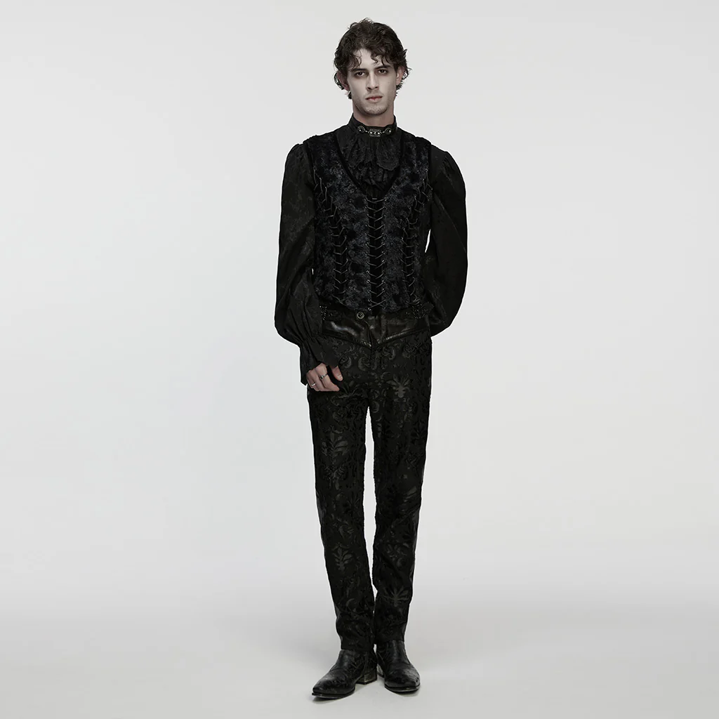 WY-1867MJM Gothic Vest Victorian Lace-Up Brocade Long Sleeve Jacket - Image 5
