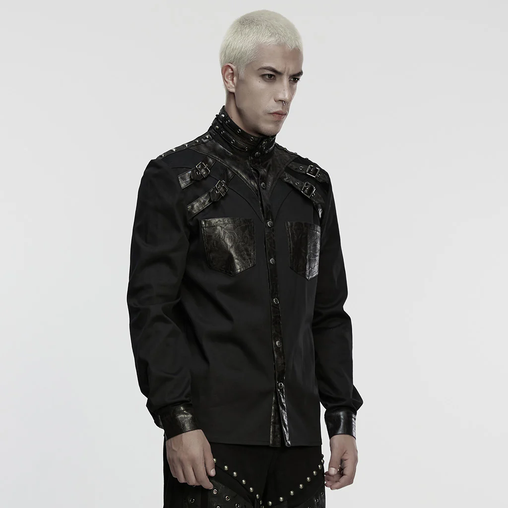 WY-1873CCM Edgy Punk Shirts with Buckle Strap Details Gothic Style - Image 3