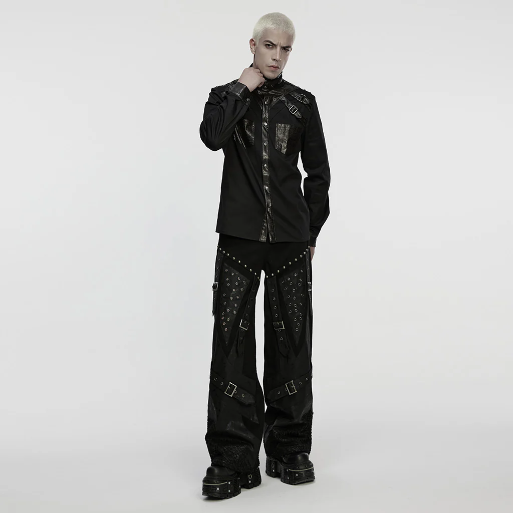 WY-1873CCM Edgy Punk Shirts with Buckle Strap Details Gothic Style - Image 5