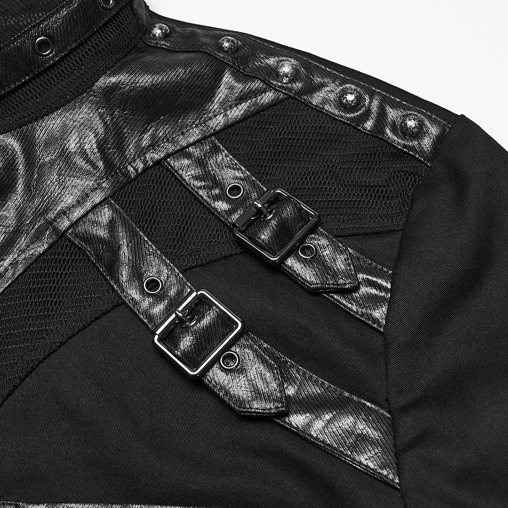 WY-1873CCM Edgy Punk Shirts with Buckle Strap Details Gothic Style - Image 8