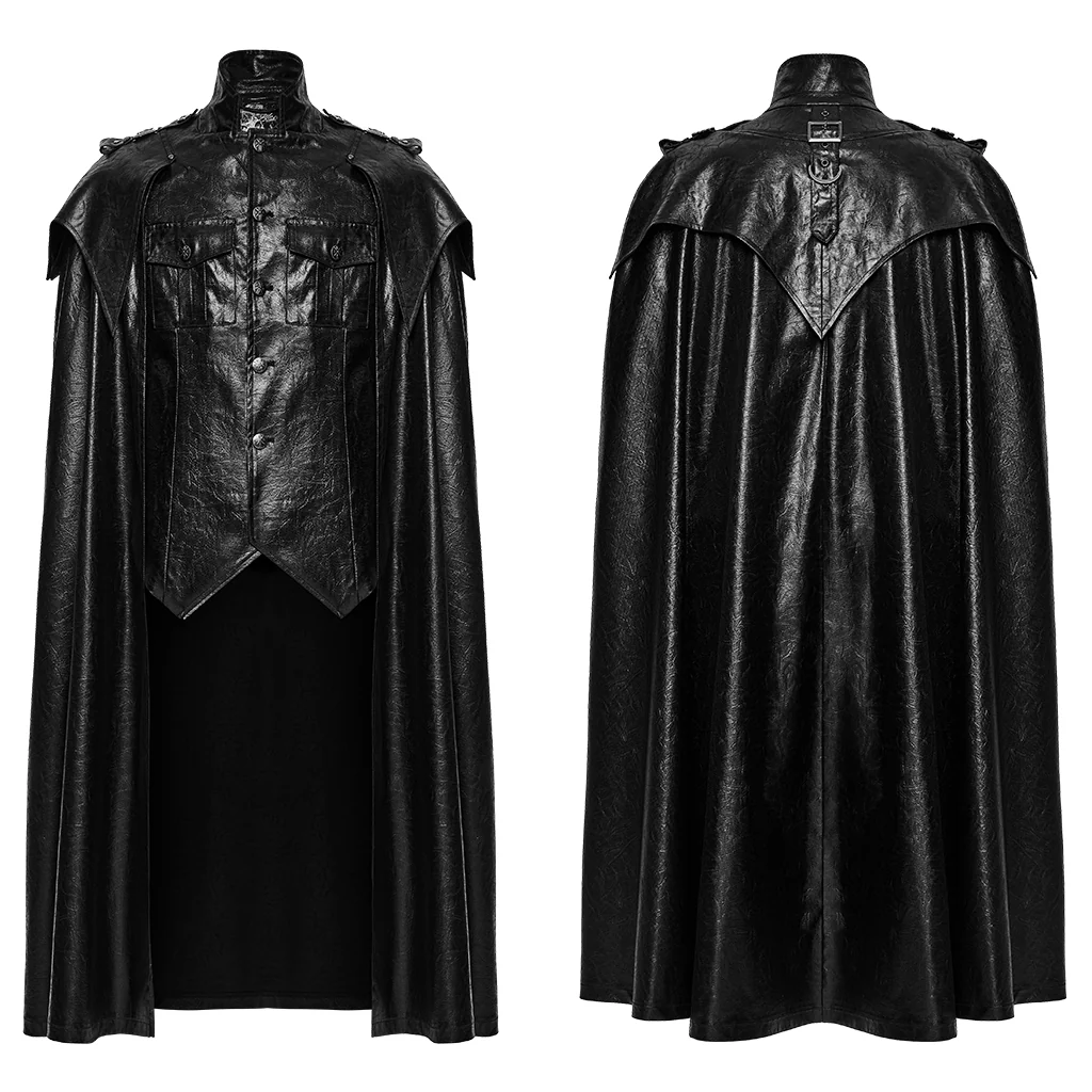 WY-1876DPM Punk Coat Leather Gothic Long Cape Jacket with Straps - Image 6