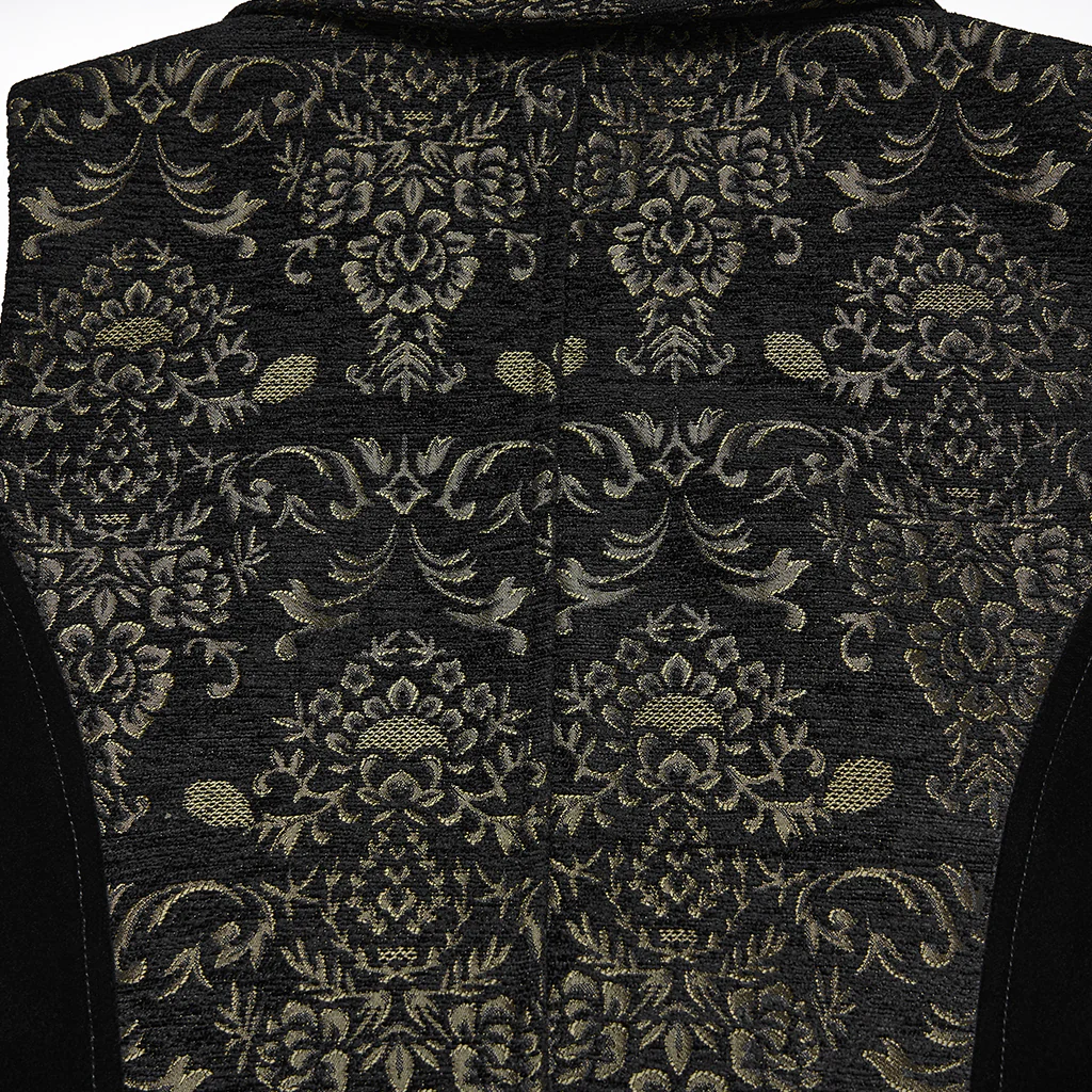 WY-1877MJM Regal Brocade Gothic Vest Victorian Style Embroidered Waistcoat Gothic Vest Vintage Brocade Design Black Gold Costume Mens Elegant Brocade Gothic Vest Victorian Steampunk Costume Waistcoat - Image 10