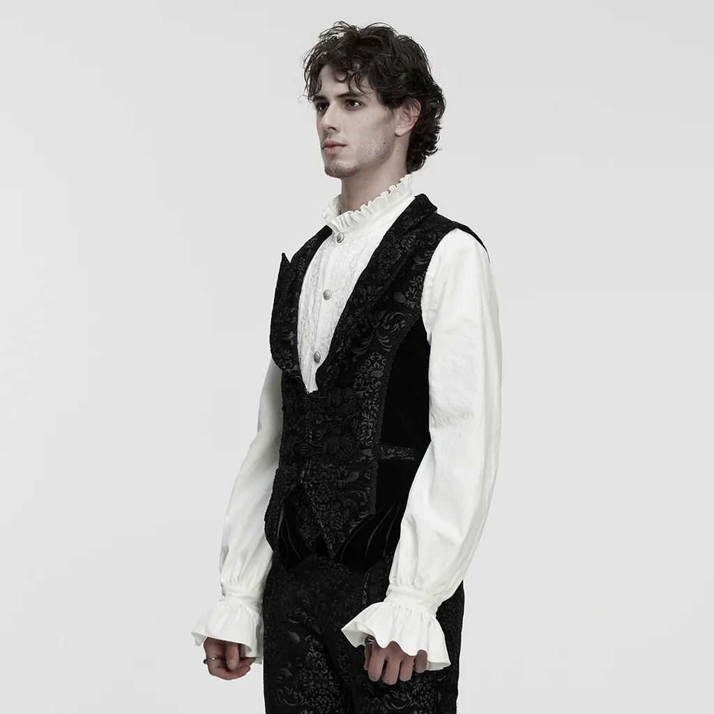 WY-1877MJM Regal Brocade Gothic Vest Victorian Style Embroidered Waistcoat Gothic Vest Vintage Brocade Design Black Gold Costume Mens Elegant Brocade Gothic Vest Victorian Steampunk Costume Waistcoat - Image 14