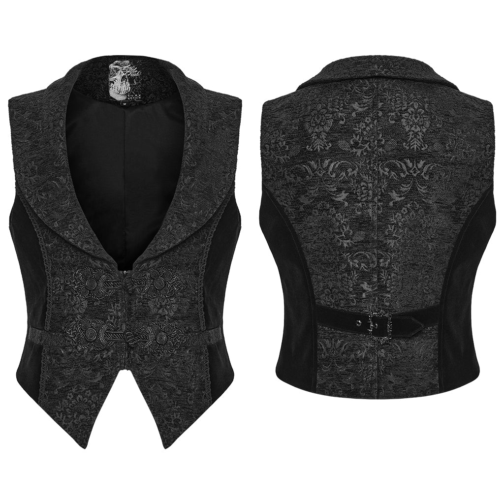 WY-1877MJM Regal Brocade Gothic Vest Victorian Style Embroidered Waistcoat Gothic Vest Vintage Brocade Design Black Gold Costume Mens Elegant Brocade Gothic Vest Victorian Steampunk Costume Waistcoat - Image 16