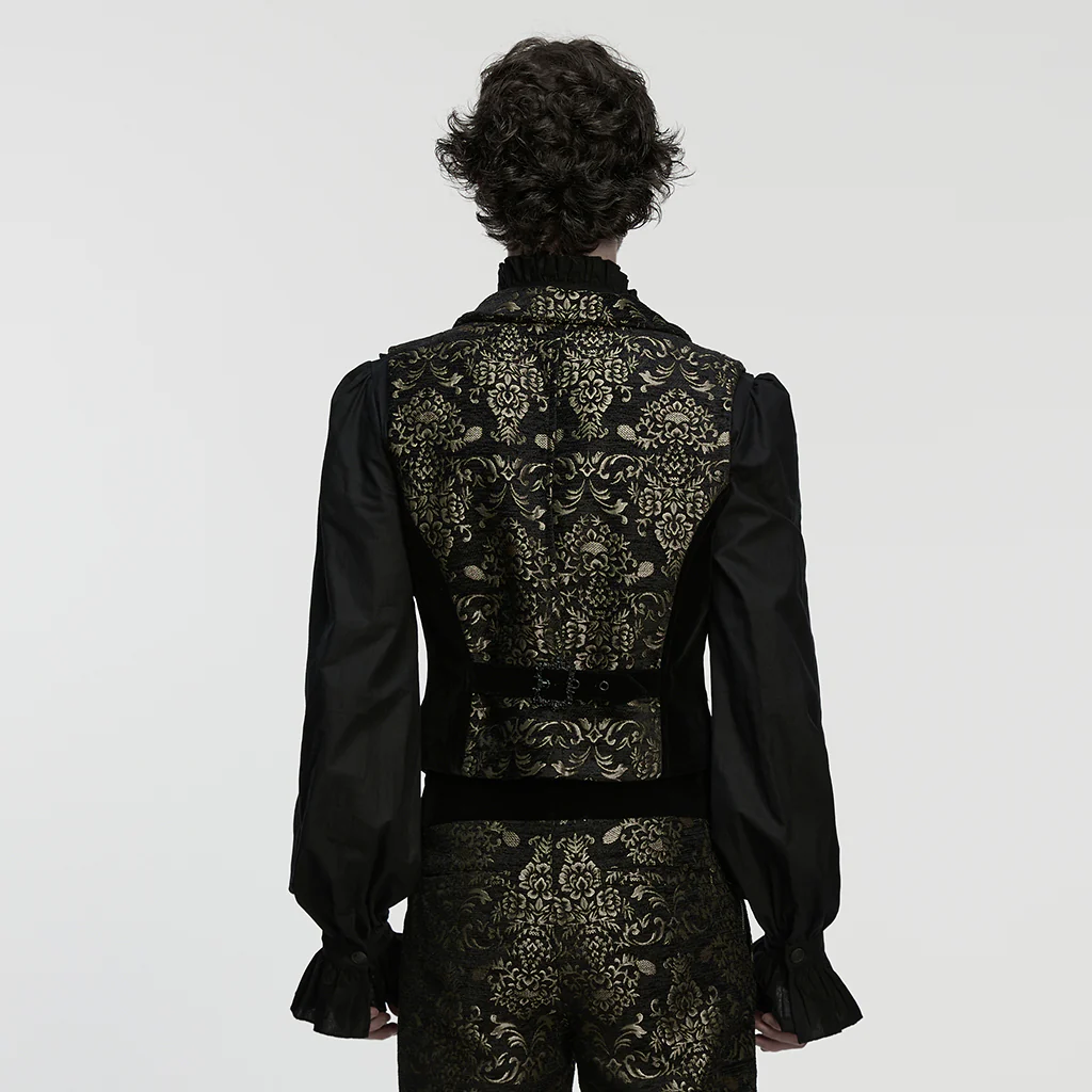 WY-1877MJM Regal Brocade Gothic Vest Victorian Style Embroidered Waistcoat Gothic Vest Vintage Brocade Design Black Gold Costume Mens Elegant Brocade Gothic Vest Victorian Steampunk Costume Waistcoat - Image 4
