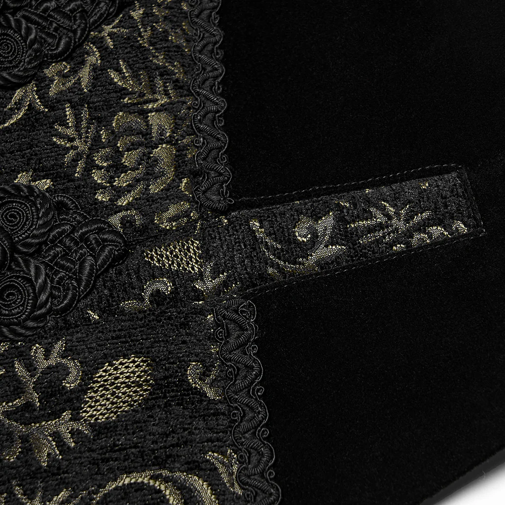 WY-1877MJM Regal Brocade Gothic Vest Victorian Style Embroidered Waistcoat Gothic Vest Vintage Brocade Design Black Gold Costume Mens Elegant Brocade Gothic Vest Victorian Steampunk Costume Waistcoat - Image 8