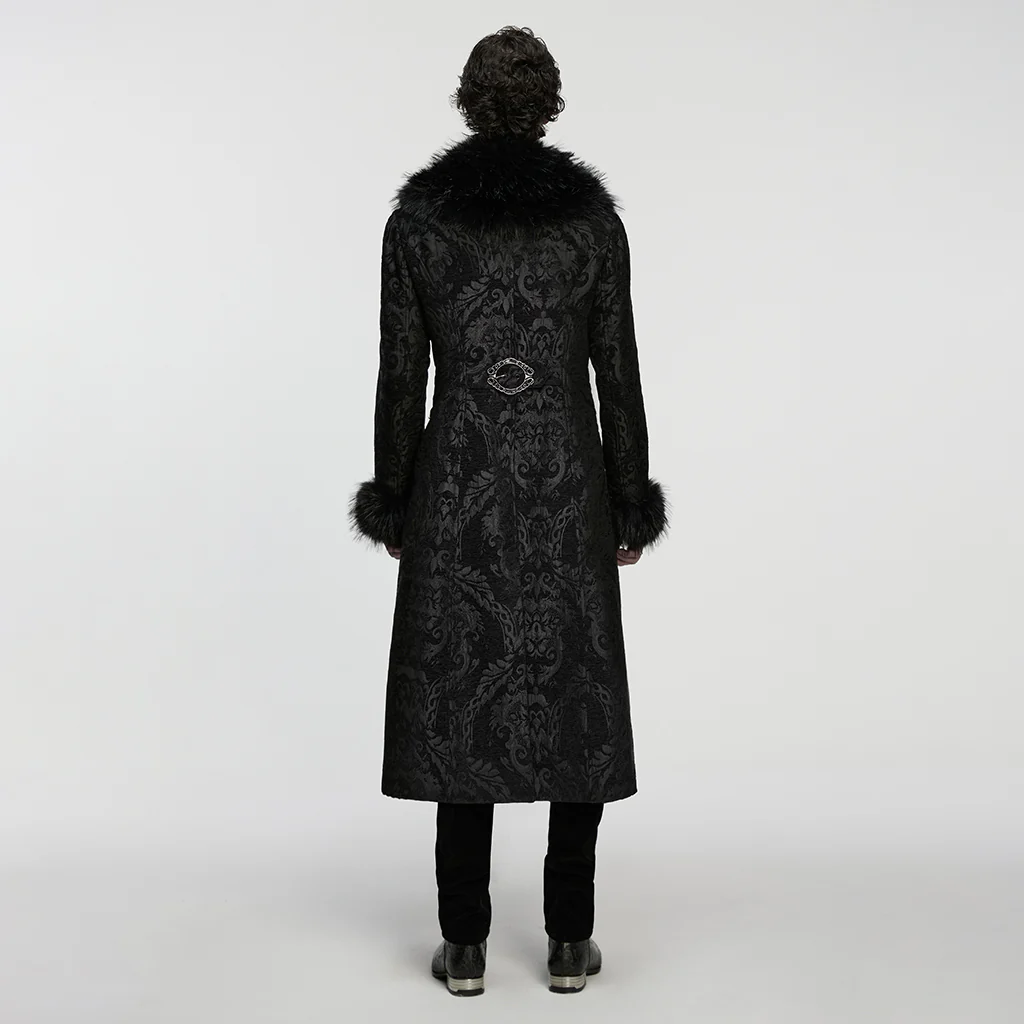 WY-1882XCM Mens Gothic Coat Faux Fur Trim Vintage Long Overcoat - Image 4