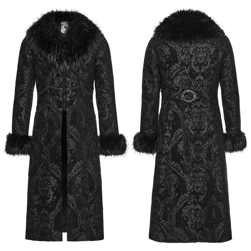 WY-1882XCM Mens Gothic Coat Faux Fur Trim Vintage Long Overcoat - Image 6