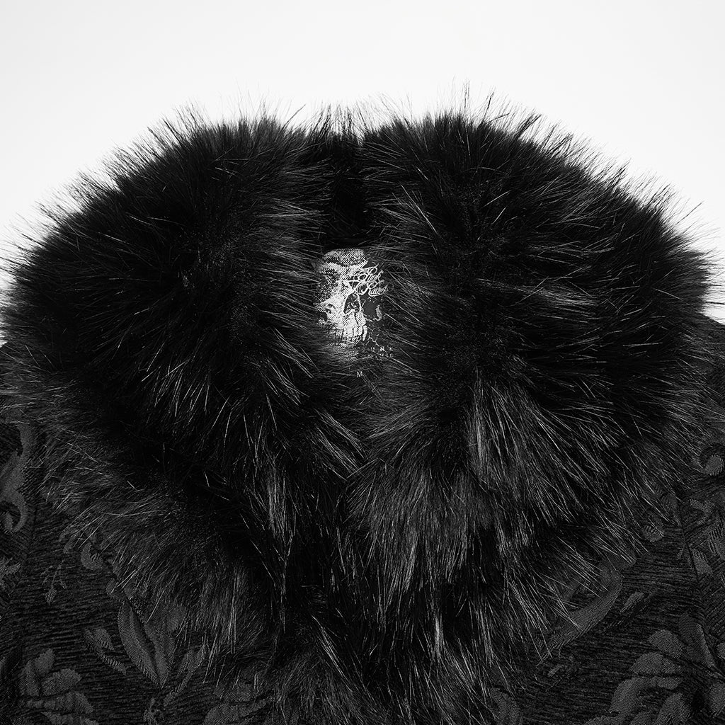 WY-1882XCM Mens Gothic Coat Faux Fur Trim Vintage Long Overcoat - Image 7