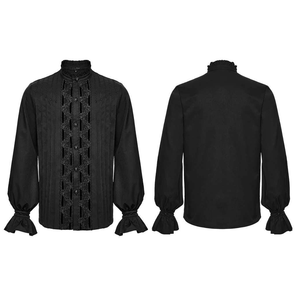WY-1883CCM Gothic Shirts Vintage White Ruffled Long Sleeve Embroidered Buttons - Image 17