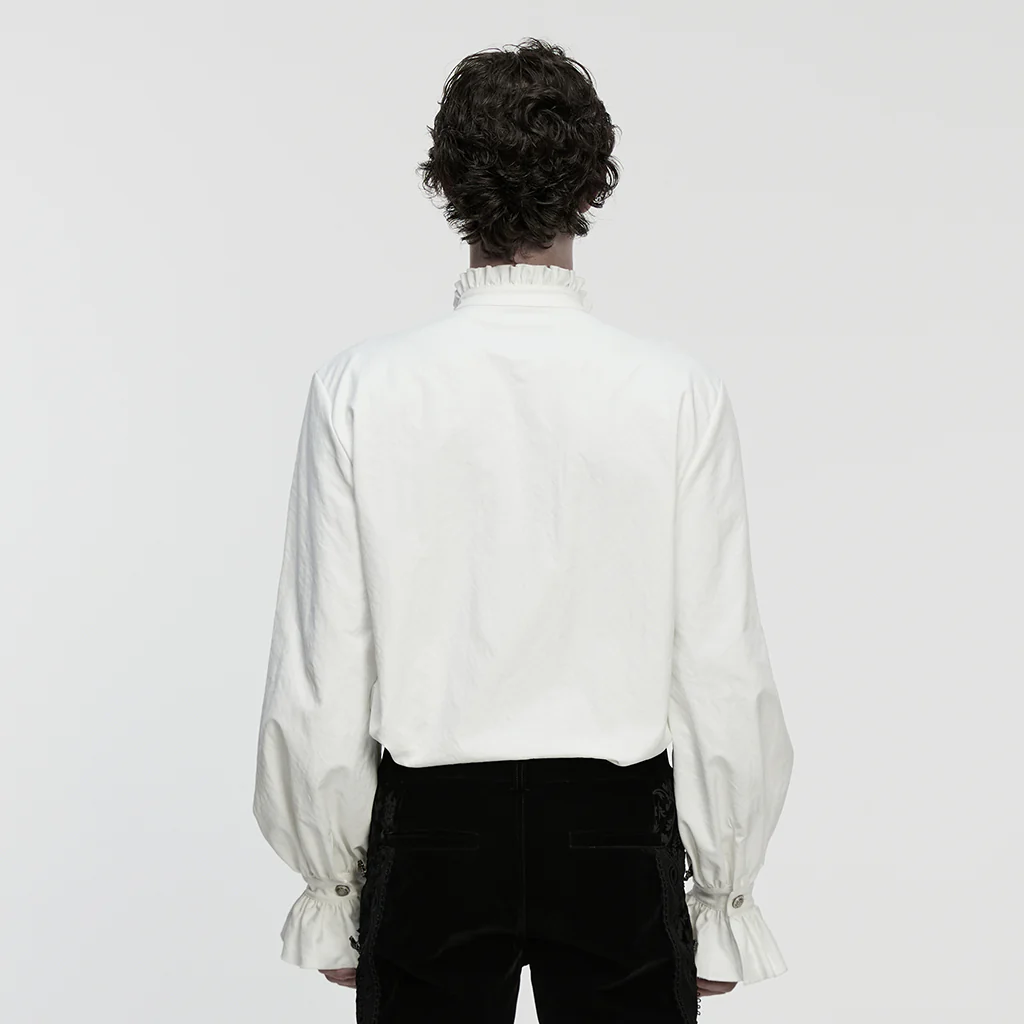 WY-1883CCM Gothic Shirts Vintage White Ruffled Long Sleeve Embroidered Buttons - Image 4