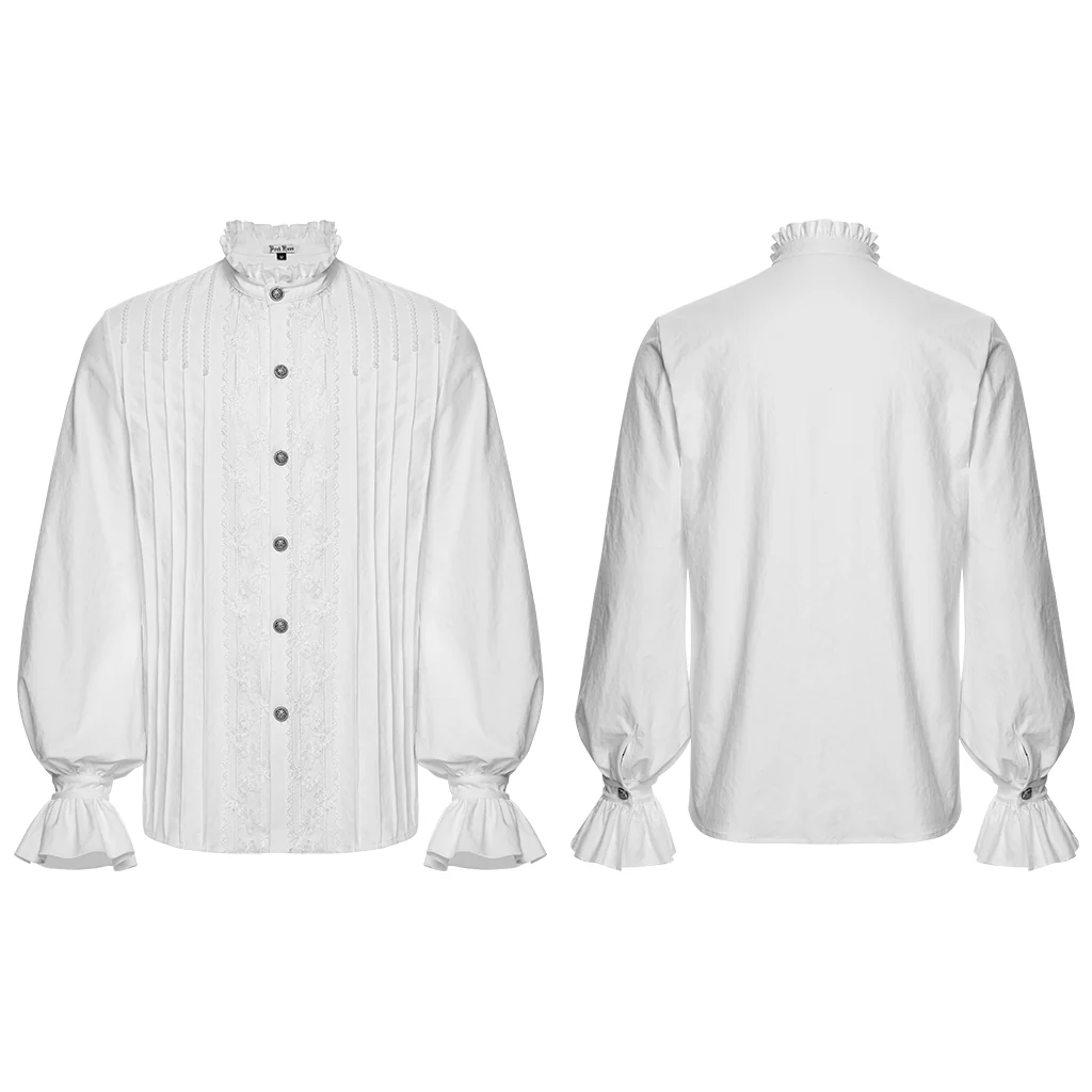 WY-1883CCM Gothic Shirts Vintage White Ruffled Long Sleeve Embroidered Buttons - Image 6
