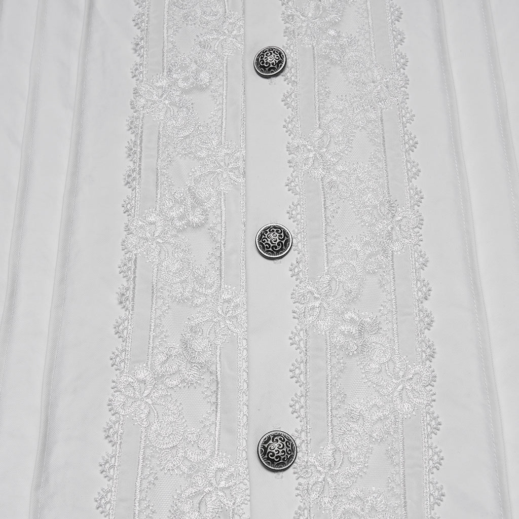 WY-1883CCM Gothic Shirts Vintage White Ruffled Long Sleeve Embroidered Buttons - Image 9