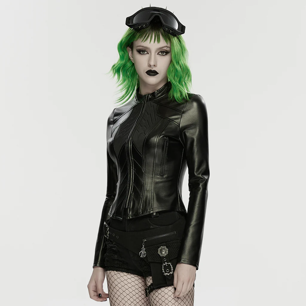 WY-1891PDF Edgy Black Faux Leather Punk Jackets Cyber Goth Style - Image 3