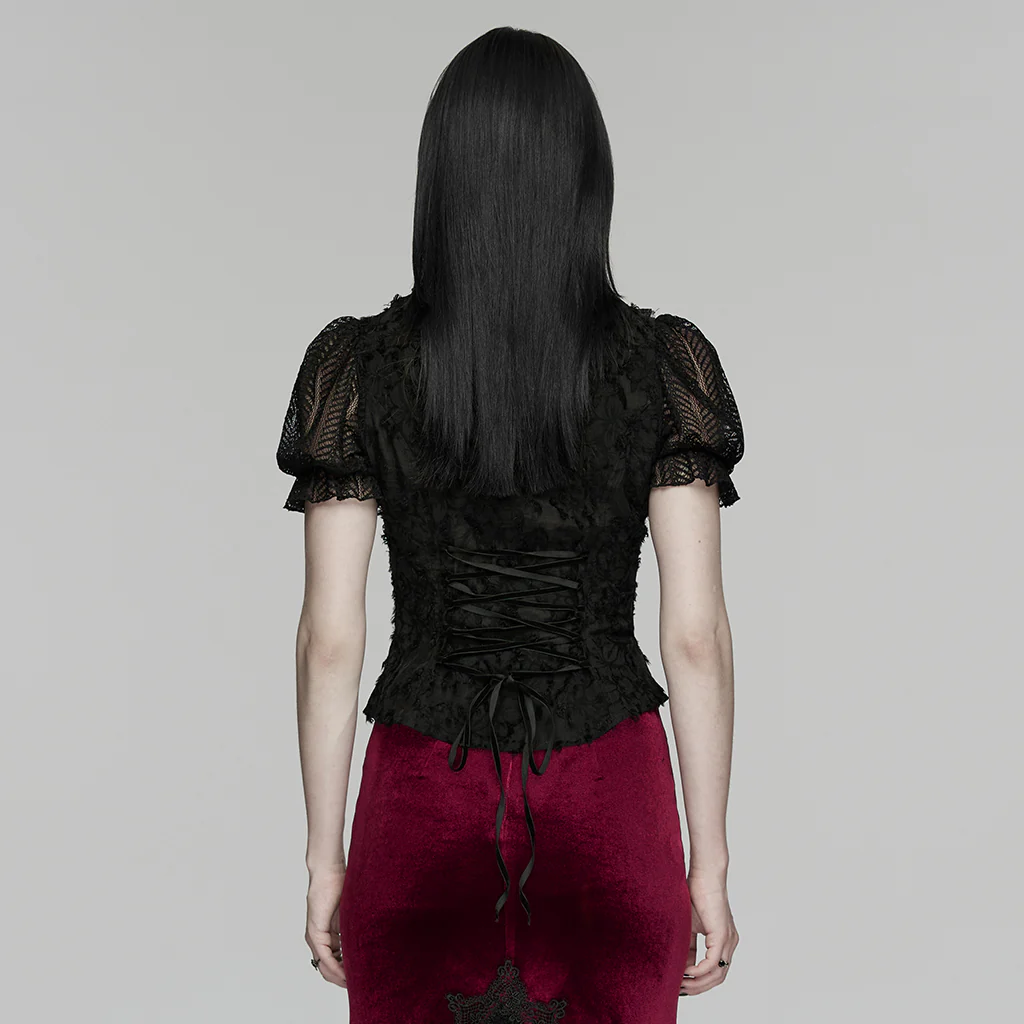 WY-1901CDF Victorian Lace Gothic Shirts Puff Sleeve Corset Blouse Top - Image 5