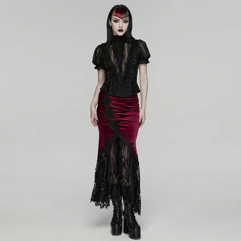 WY-1901CDF Victorian Lace Gothic Shirts Puff Sleeve Corset Blouse Top - Image 6