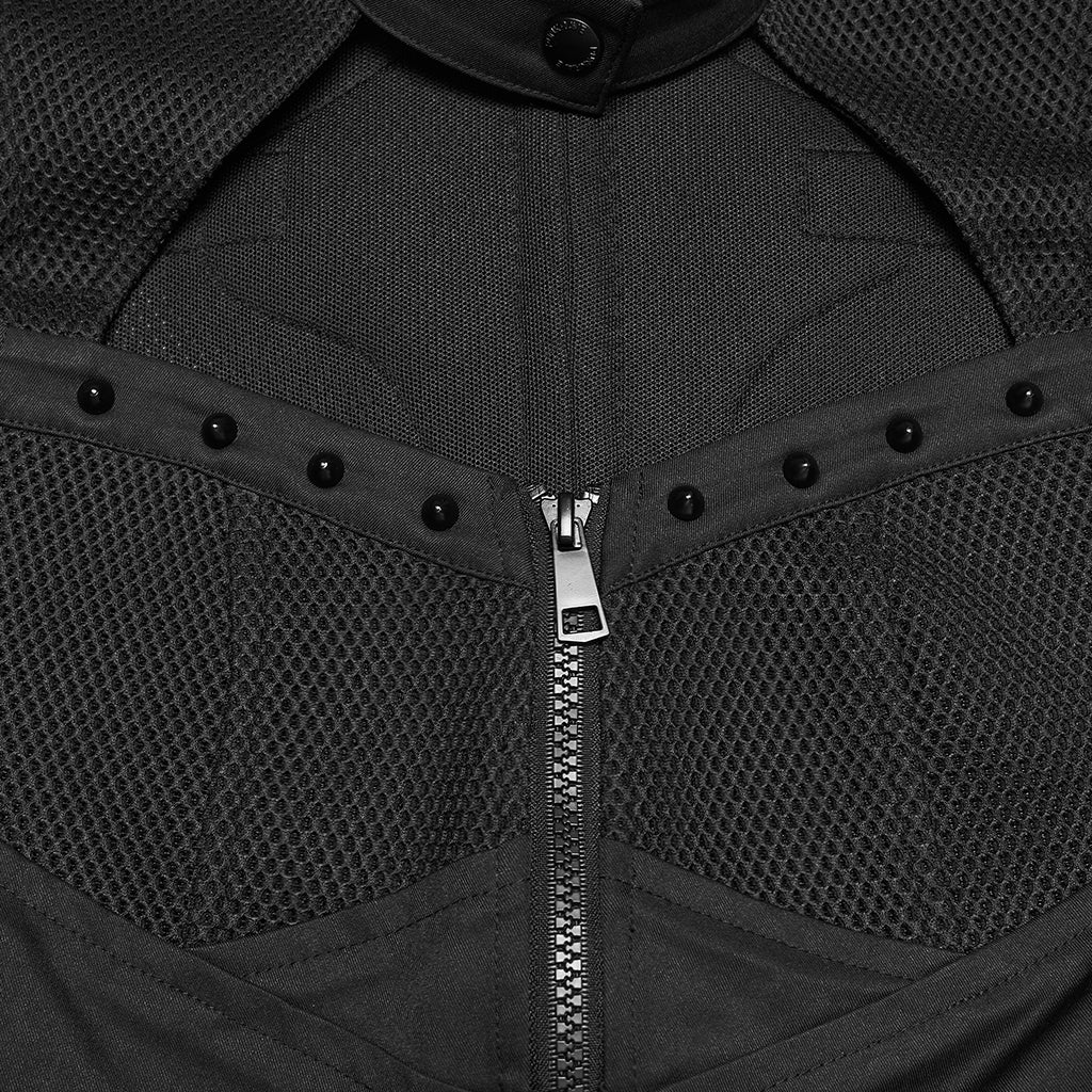 WY-1906MJF Edgy Zippered Olive Mesh Punk Vests Gothic Style - Image 18