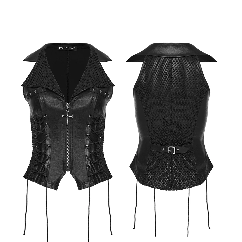 WY-1914MJF Punk Vests Gothic Zippered Corset with Studded Details - Image 6