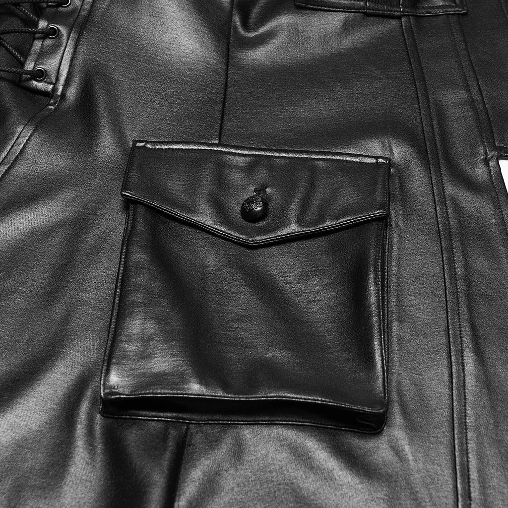 WY-1915XCF Edgy Longline Faux Leather Punk Jackets with Chain Details - Image 9