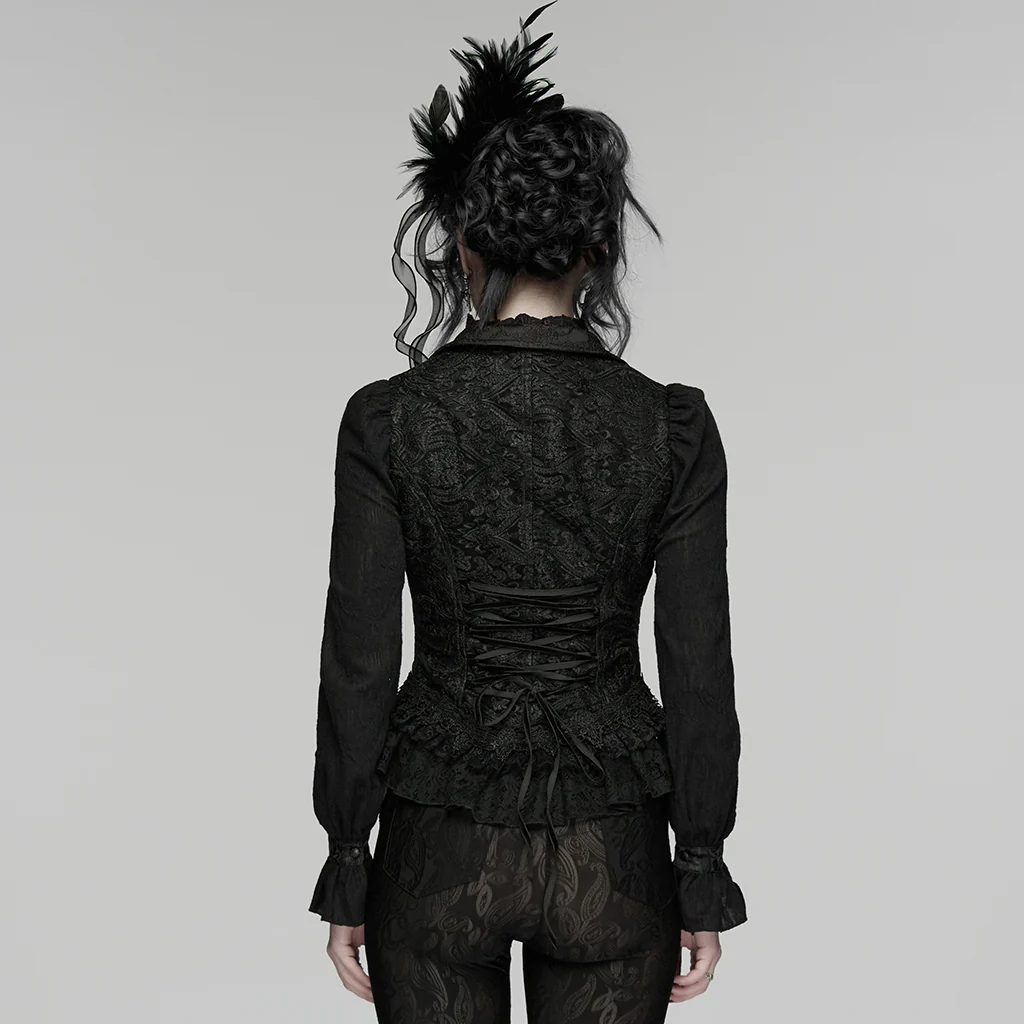 WY-1922MJF Gothic Vest Black Lace Brocade Corset Steampunk Victorian Style - Image 5