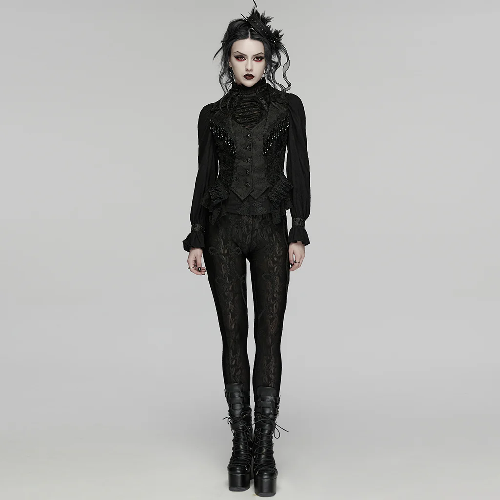 WY-1922MJF Gothic Vest Black Lace Brocade Corset Steampunk Victorian Style - Image 6