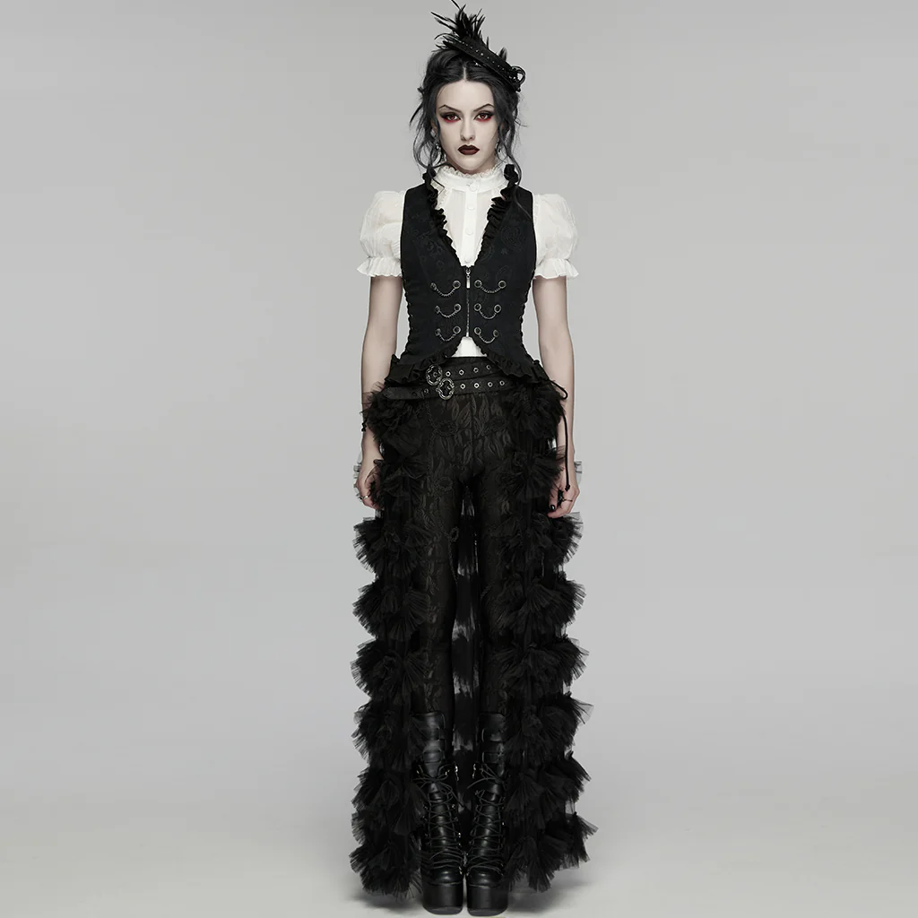 WY-1924MJF Gothic Vest Victorian Black Brocade Chain Detailing Sleeveless Waistcoat - Image 5