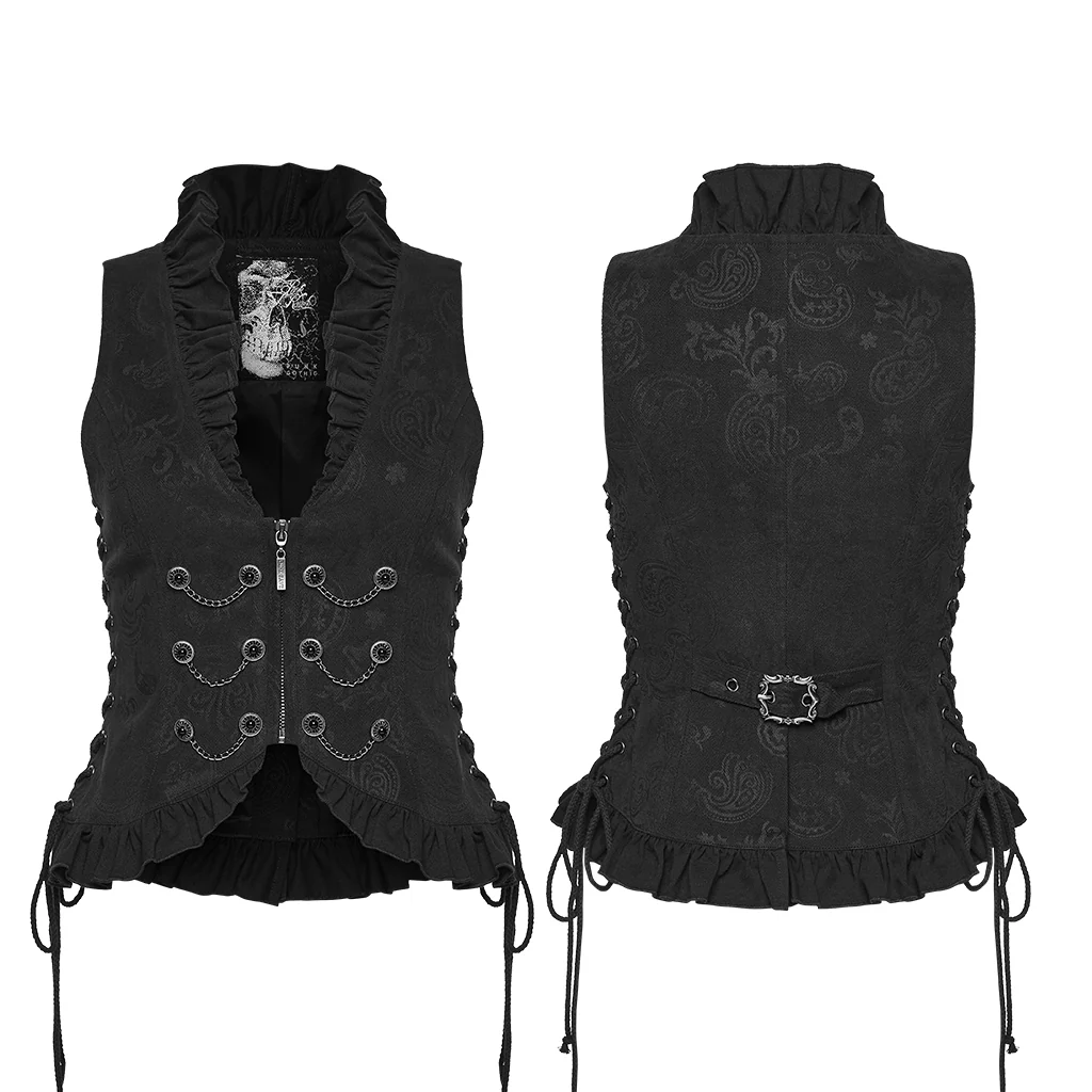 WY-1924MJF Gothic Vest Victorian Black Brocade Chain Detailing Sleeveless Waistcoat - Image 6