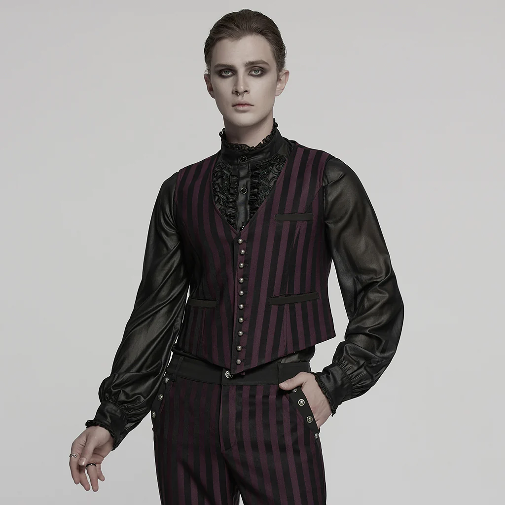 WY-718MJM Mens Gothic Striped Royal Blue Punk Vests Outfit - Image 18