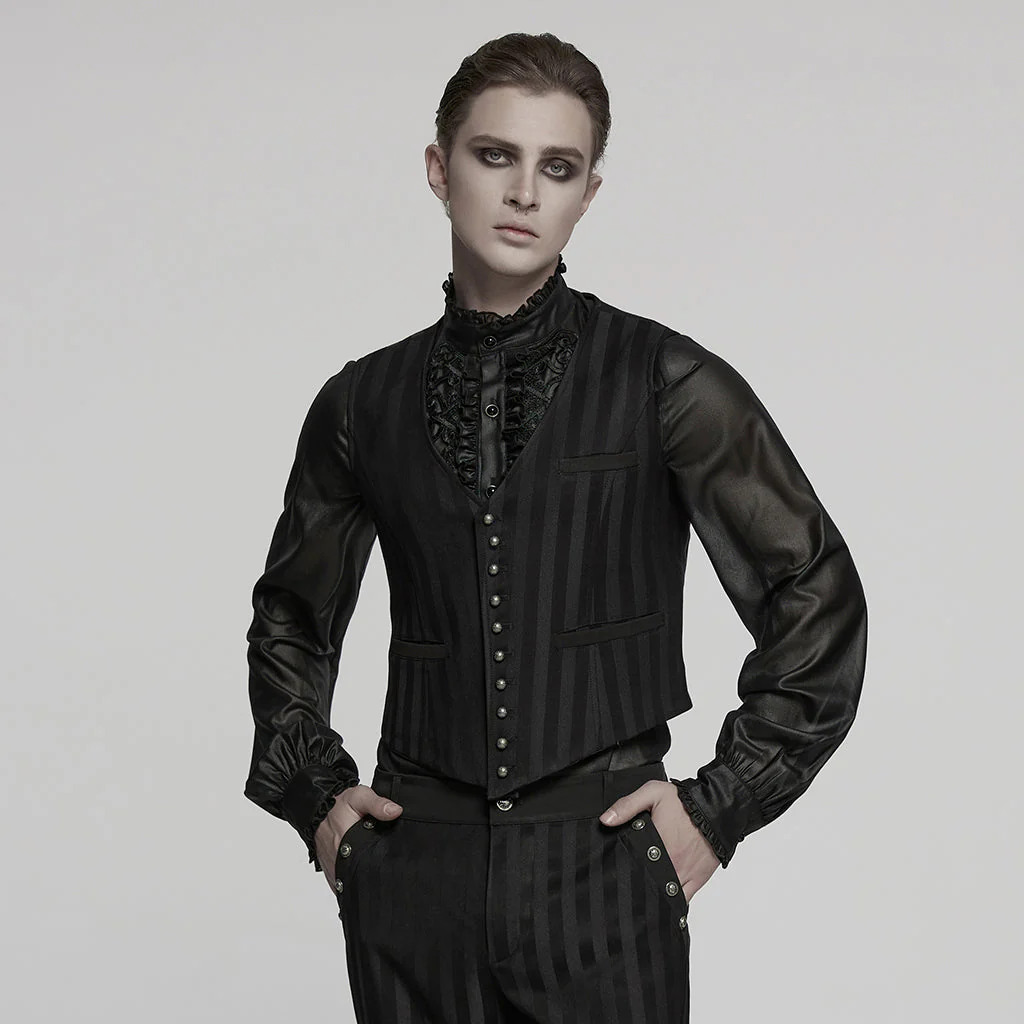 WY-718MJM Mens Gothic Striped Royal Blue Punk Vests Outfit - Image 37