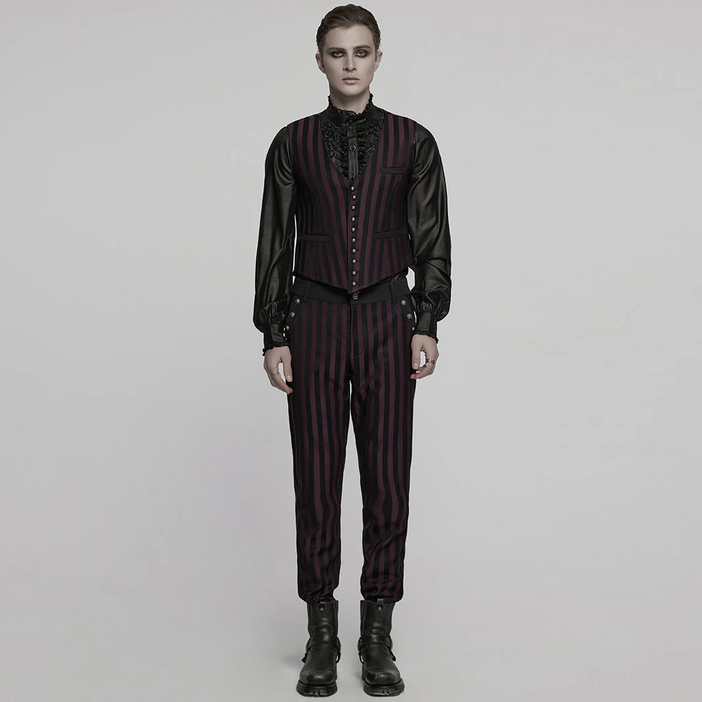WY-718MJM Mens Gothic Striped Royal Blue Punk Vests Outfit - Image 45