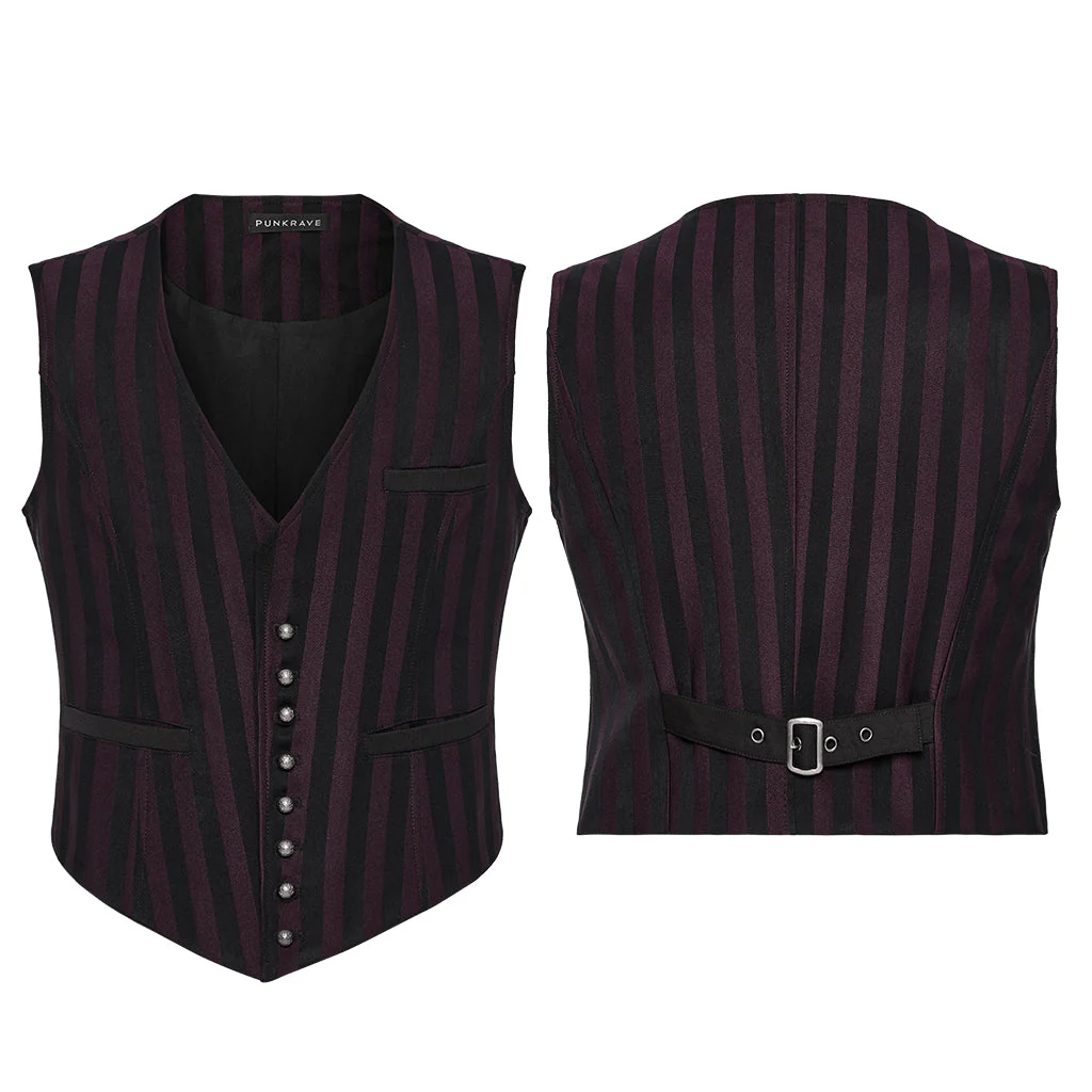 WY-718MJM Mens Gothic Striped Royal Blue Punk Vests Outfit - Image 46