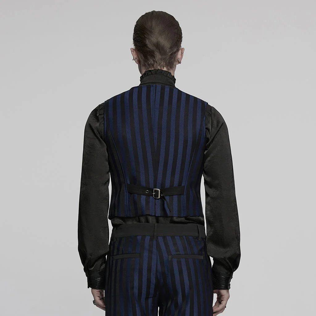 WY-718MJM Mens Gothic Striped Royal Blue Punk Vests Outfit - Image 55