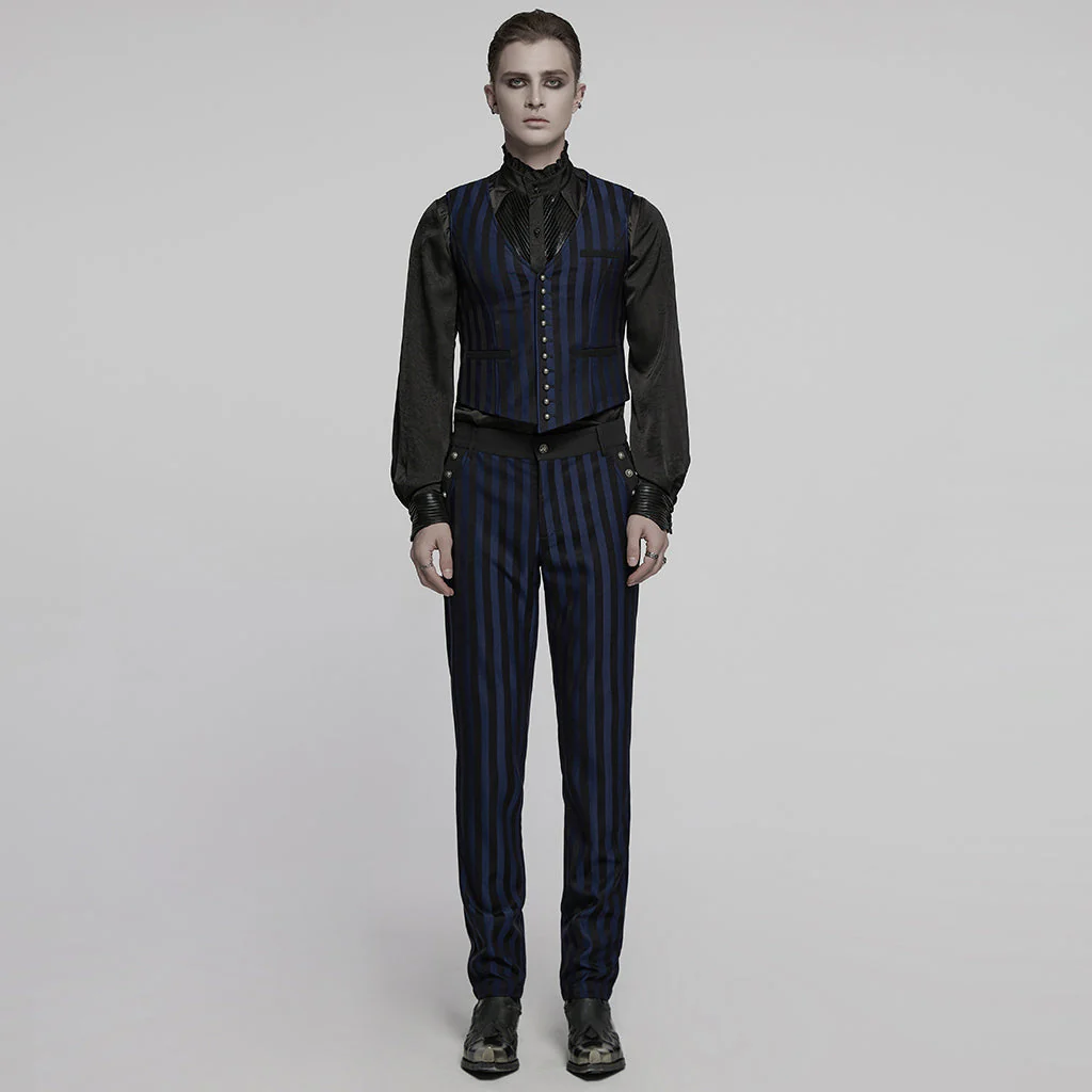 WY-718MJM Mens Gothic Striped Royal Blue Punk Vests Outfit - Image 56