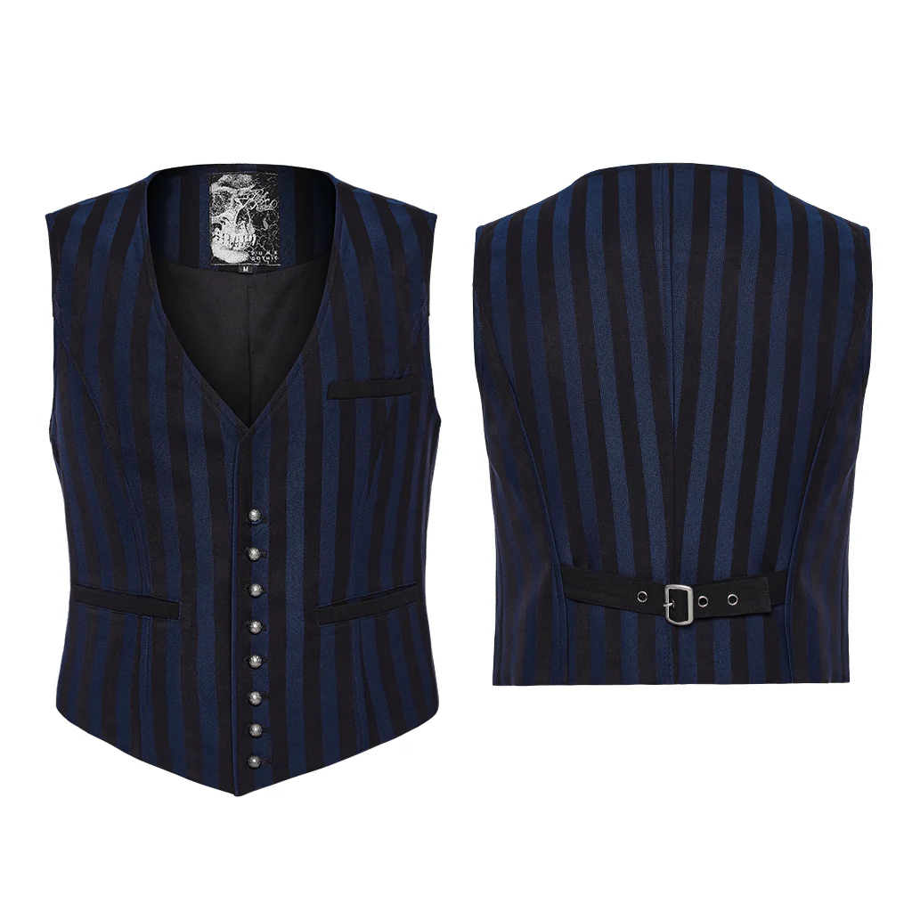 WY-718MJM Mens Gothic Striped Royal Blue Punk Vests Outfit - Image 6