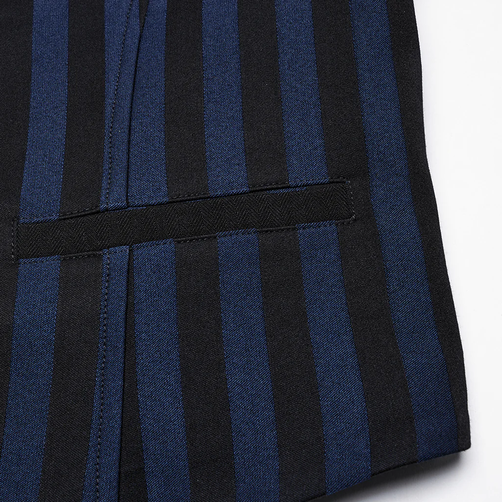WY-718MJM Mens Gothic Striped Royal Blue Punk Vests Outfit - Image 8