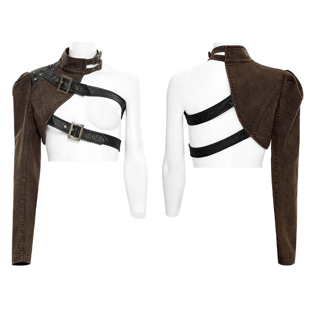 WY-952DQF Edgy Asymmetrical Buckle Strap Punk Jacket One-Sleeve Design - Image 16