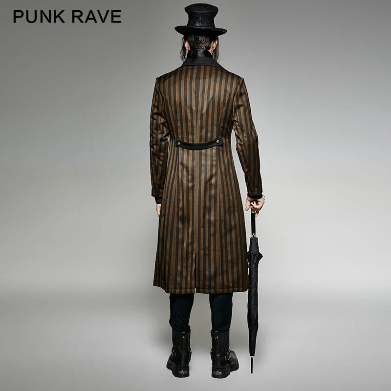 Y-717 Yellow And black Vertical Stripe Punk Coat With A Lapel - Image 3