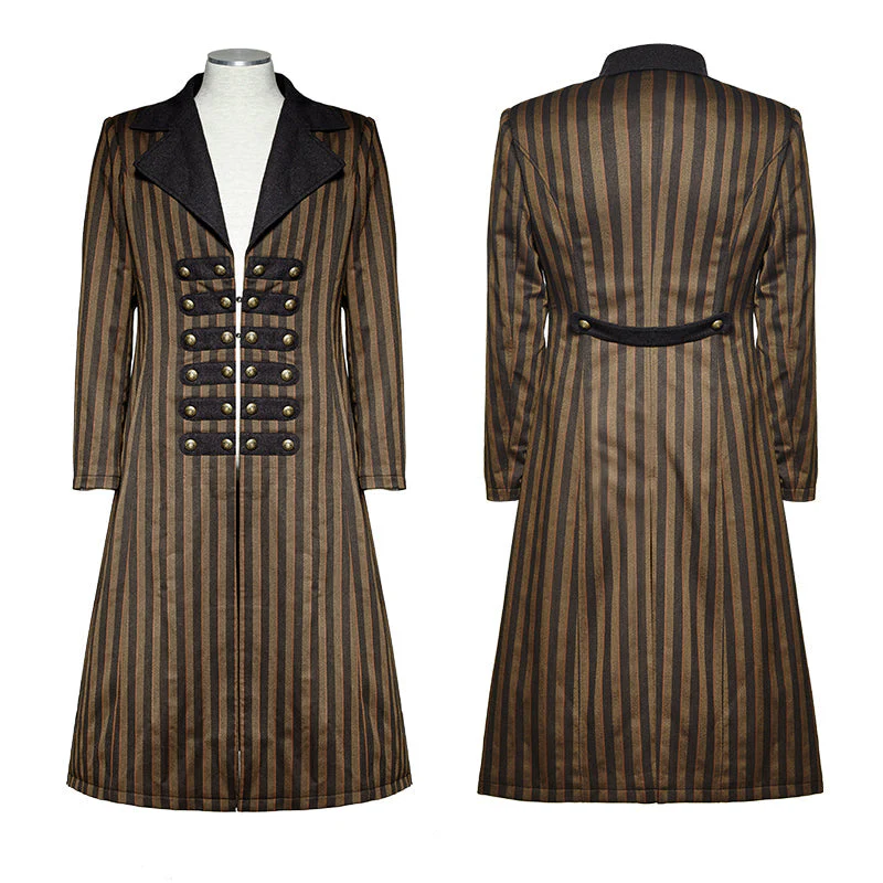 Y-717 Yellow And black Vertical Stripe Punk Coat With A Lapel - Image 4