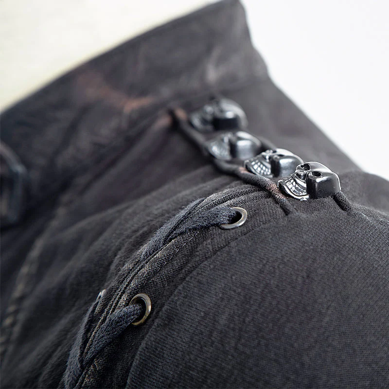 Y-500 Zip On Sleeves black Punk Jacket With Skeleton On Shoulders For Men - Image 7